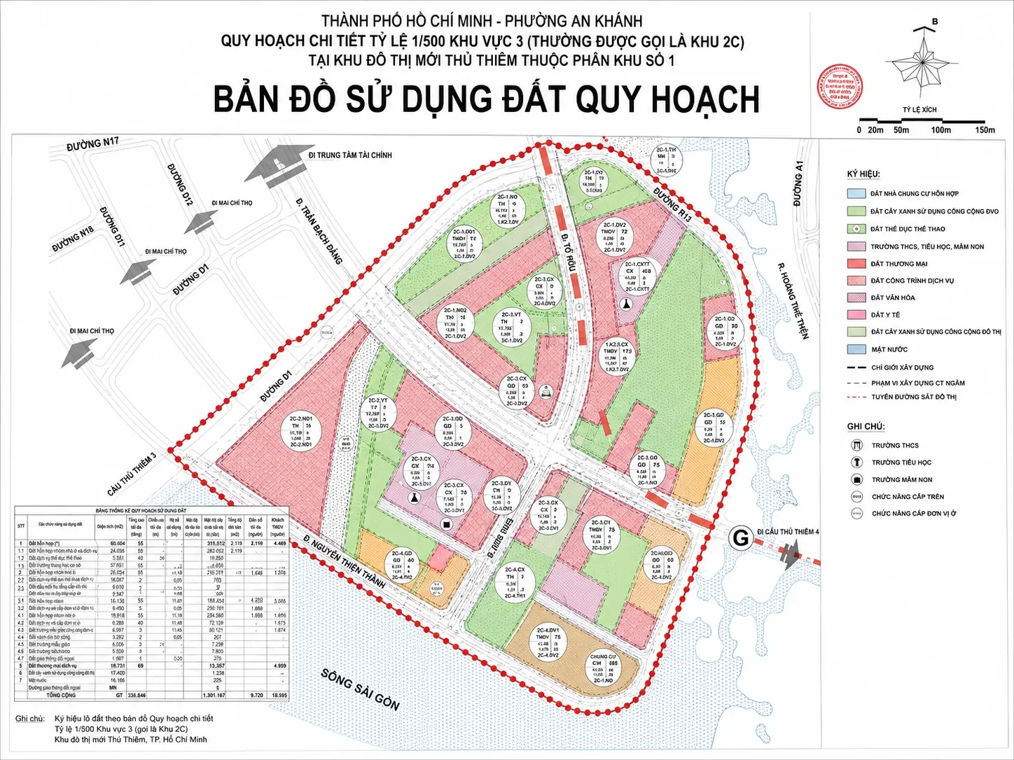 Bản đồ sử dụng đất quy hoạch chi tiết 1/500 Khu vực 3 (khu 2C) Khu đô thị mới Thủ Thiêm phường An Khánh