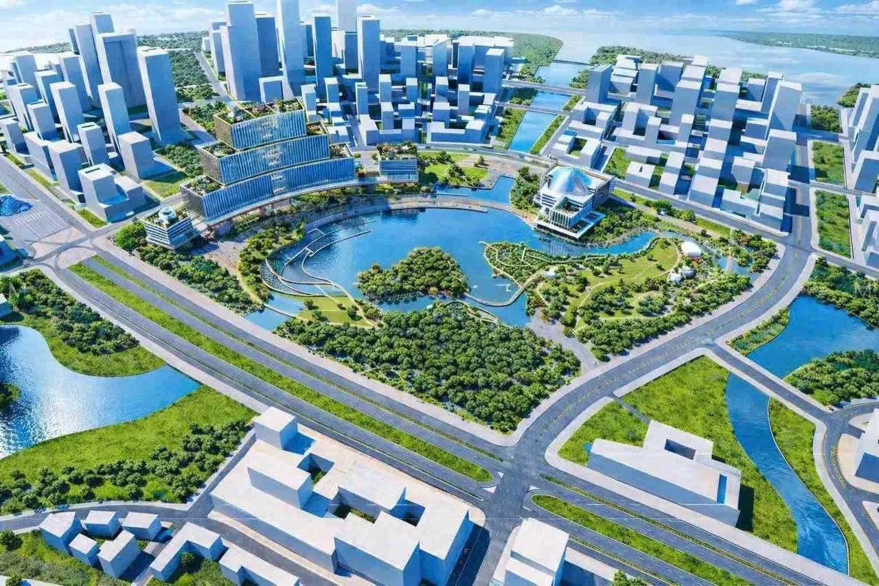Mô hình đô thị Thủ Thiêm sau điều chỉnh quy hoạch với hồ trung tâm và các khối cao tầng