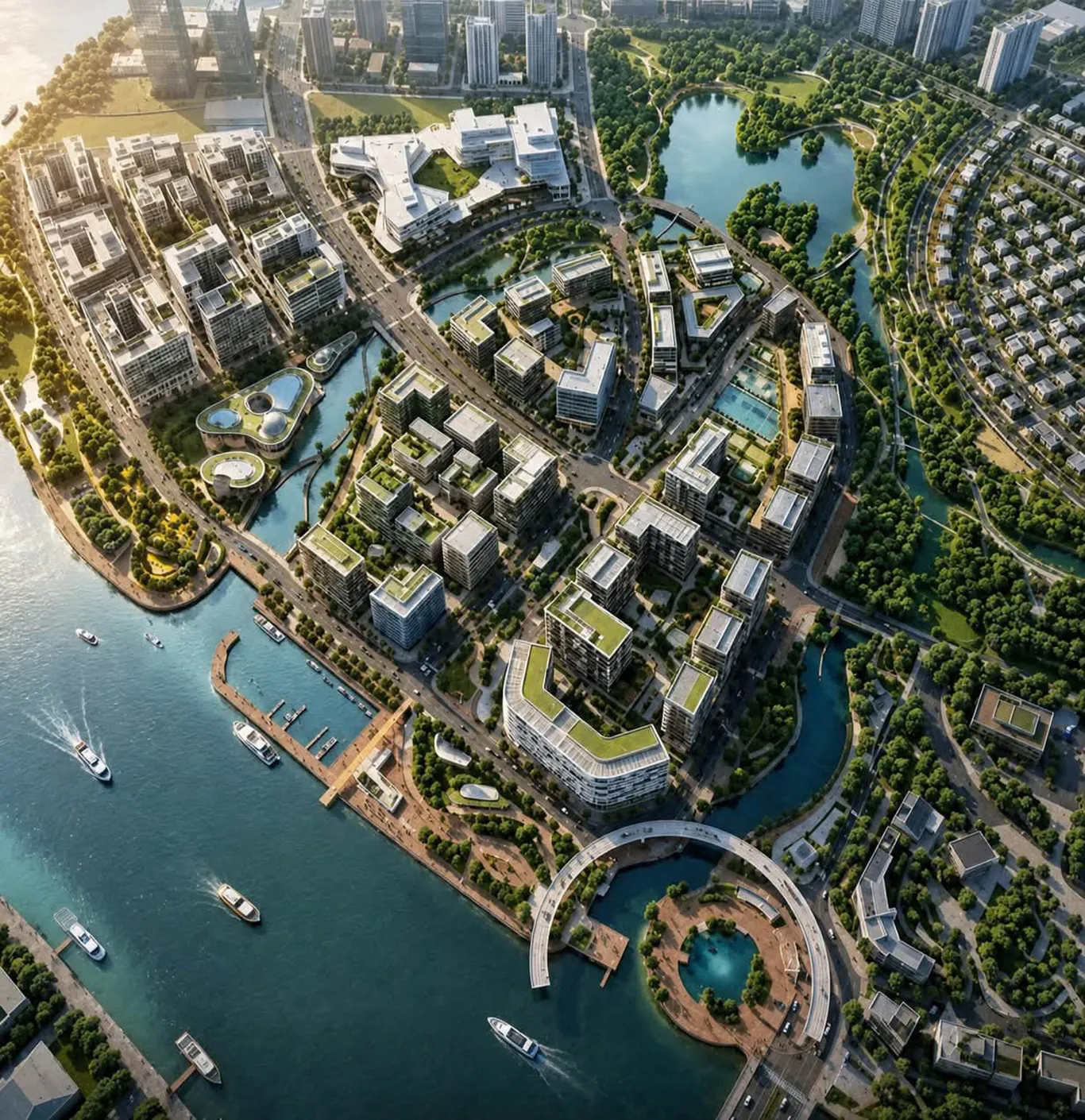 Phối cảnh khu 2C Sun Thủ Thiêm và cụm Trung tâm Hành chính nhìn từ sông Sài Gòn