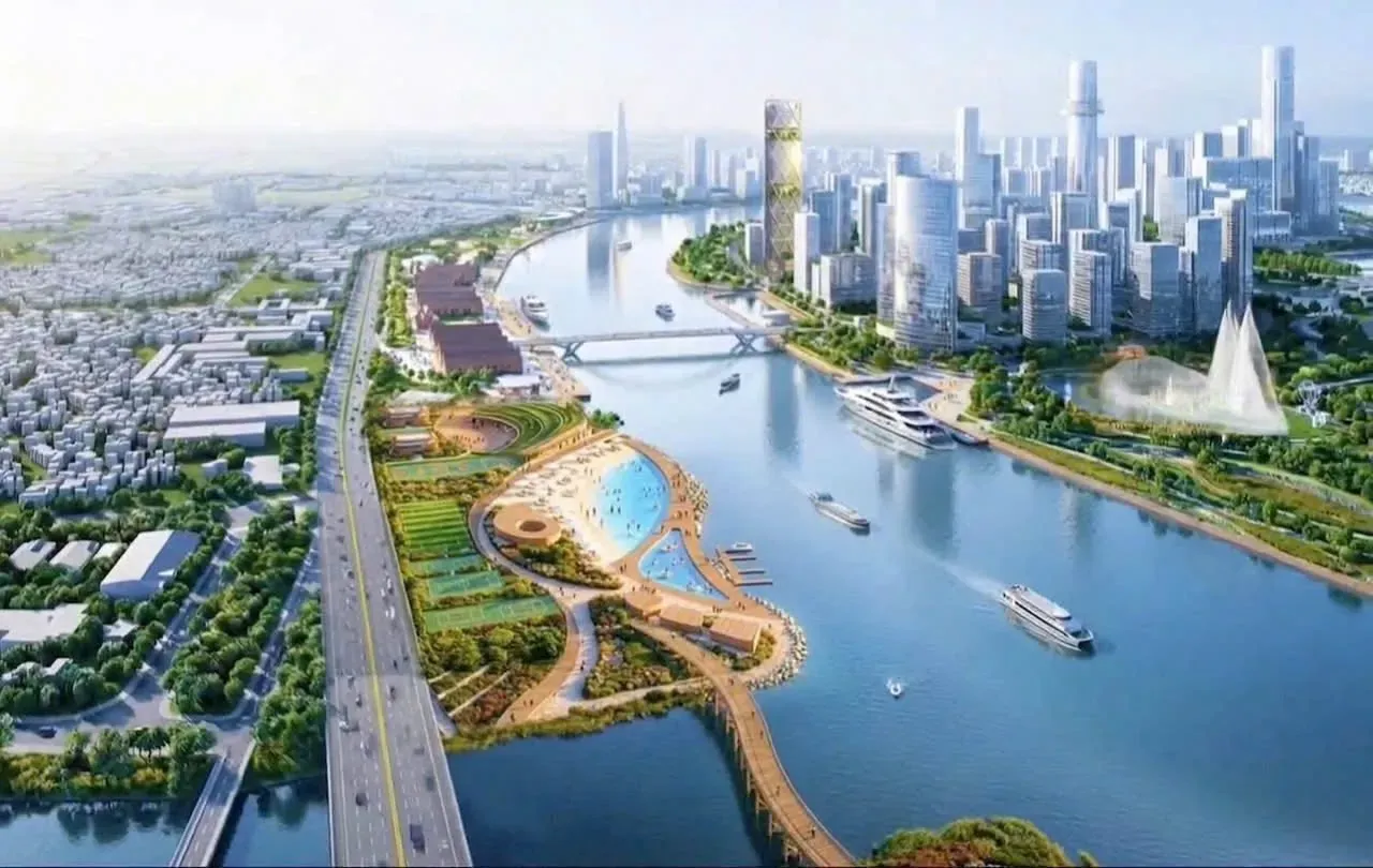 Phối cảnh Quảng trường Trung tâm và hồ 12ha Thủ Thiêm nhìn ra sông Sài Gòn và Quận 1