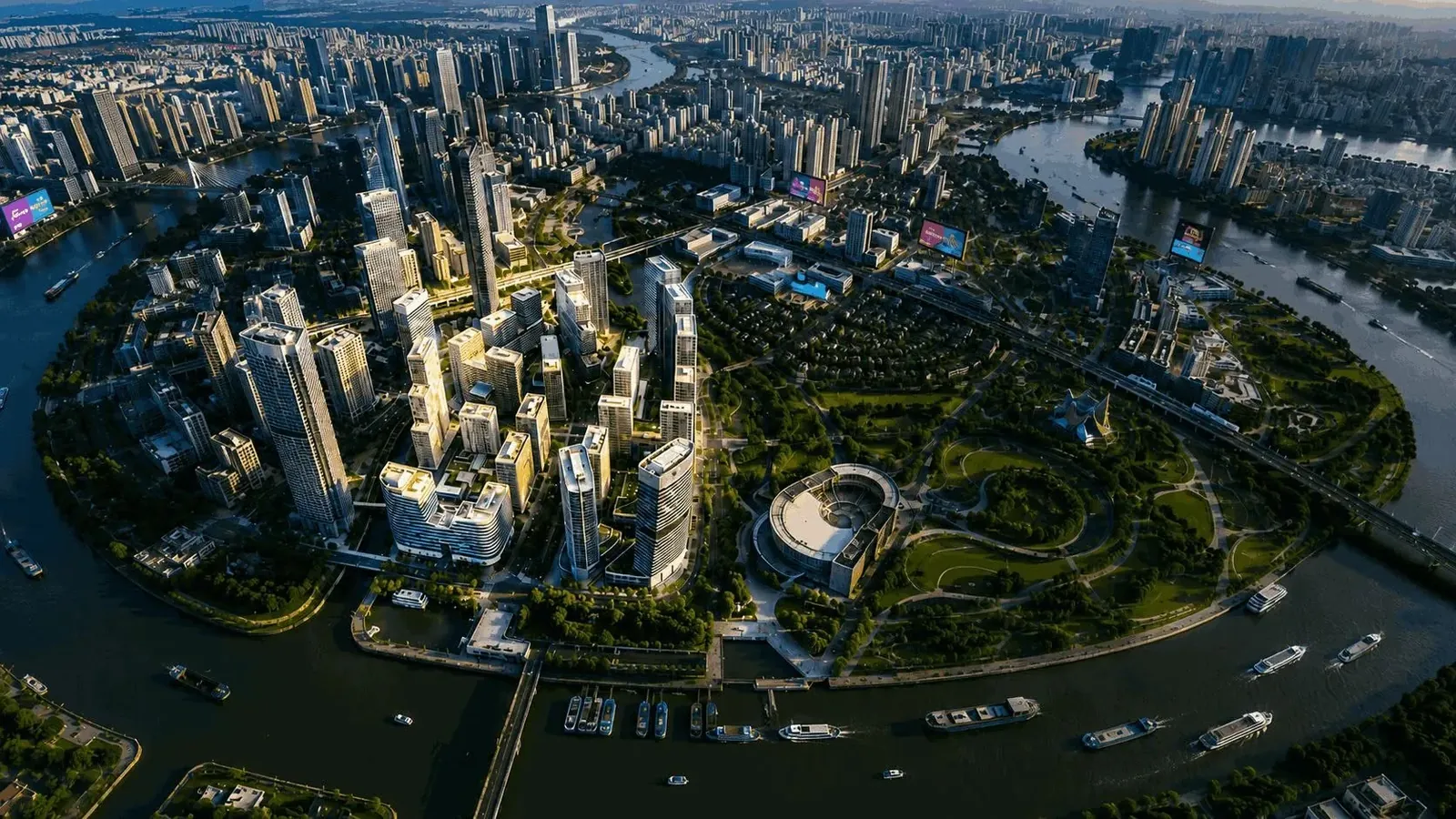Phối cảnh Trung tâm Hành chính TP.HCM và Quảng trường Trung tâm Thủ Thiêm do Sun Group đầu tư nhìn từ trên cao